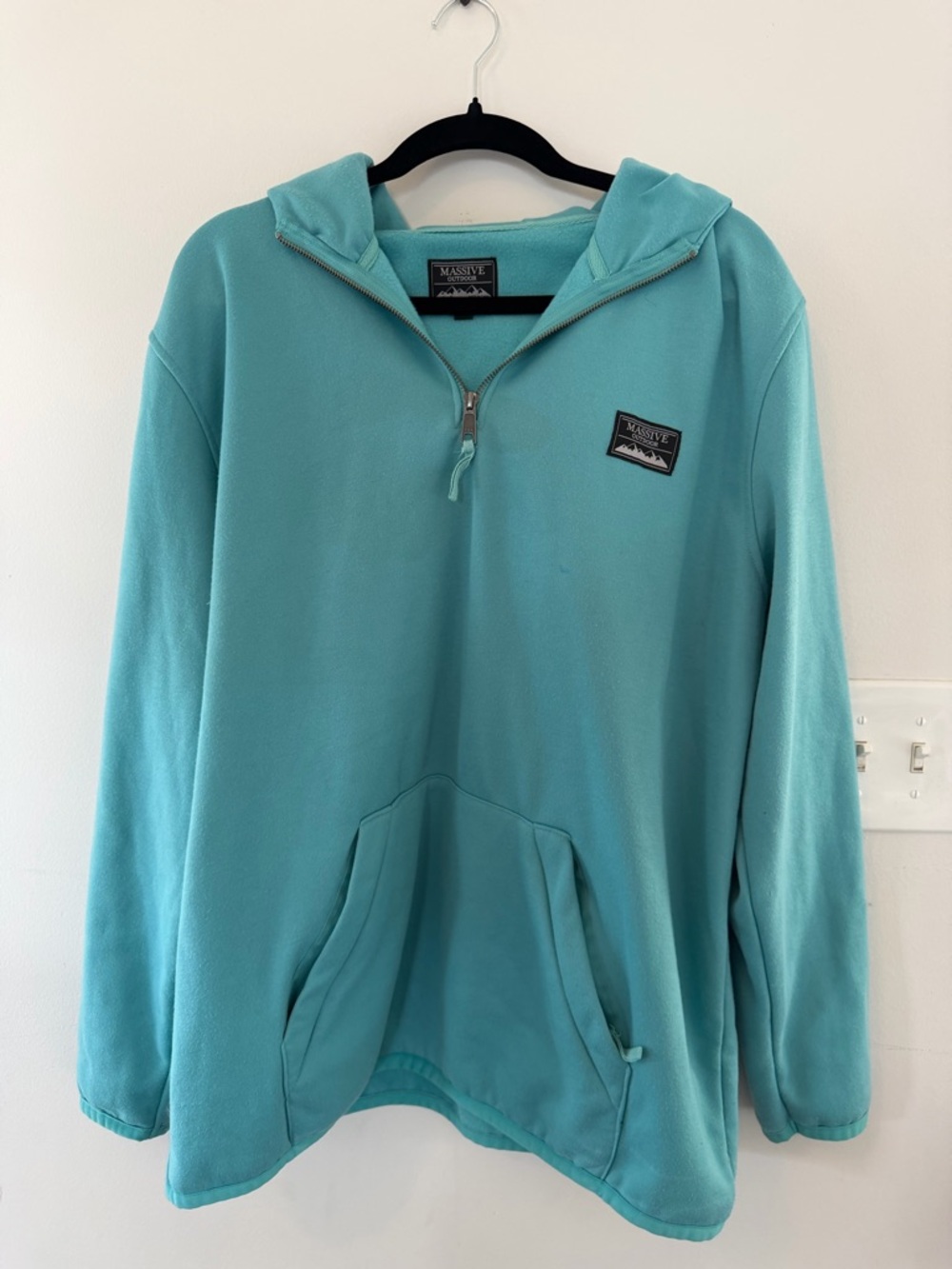 Massive Outdoor 1/4 Zip Fleece Hoodie With Kangaroo Pocket Teal Size XL